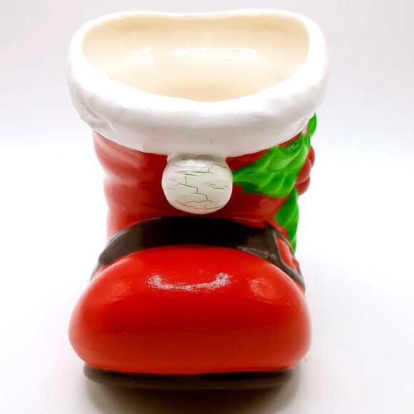 Vintage 1976 Christmas Santa Boot Planter Ceramic Hand Painted Decorative Shoe - Picture 2 of 12